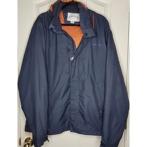 Orvis Men's Navy Orange Windbreaker Jacket XL Full Zip Snap Lined